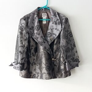 R&M Richards Formal Evening Jacket Silver Black Embroidered Sheer Size 18W
